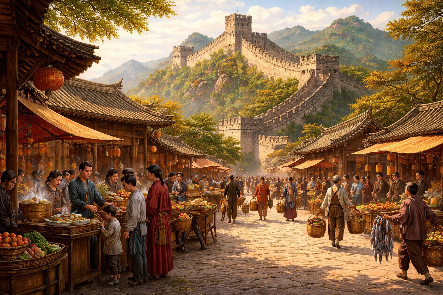 Древняя китайская стена и иероглифы